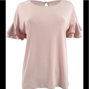 INC International Concepts Women's Ruffled-Sleeve Top (S, Pale Mauve)